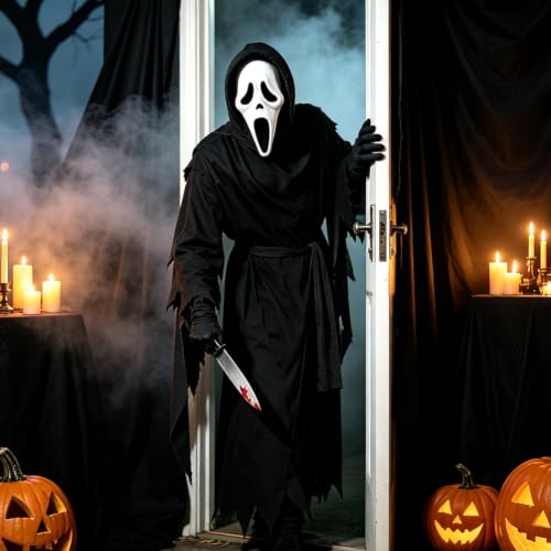 Grim Reaper Costume, Halloween Fancy Dress Costume with Robe, Mask, Gloves