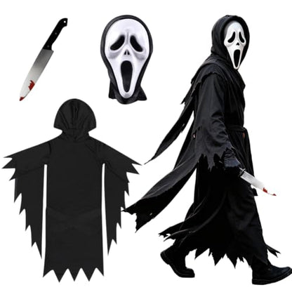 Grim Reaper Costume, Halloween Fancy Dress Costume with Robe, Mask, Gloves