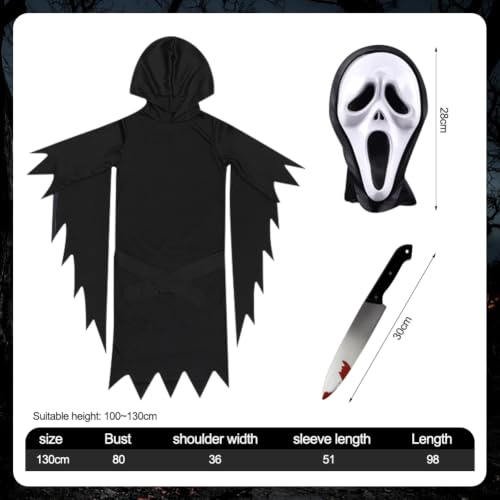 Grim Reaper Costume, Halloween Fancy Dress Costume with Robe, Mask, Gloves