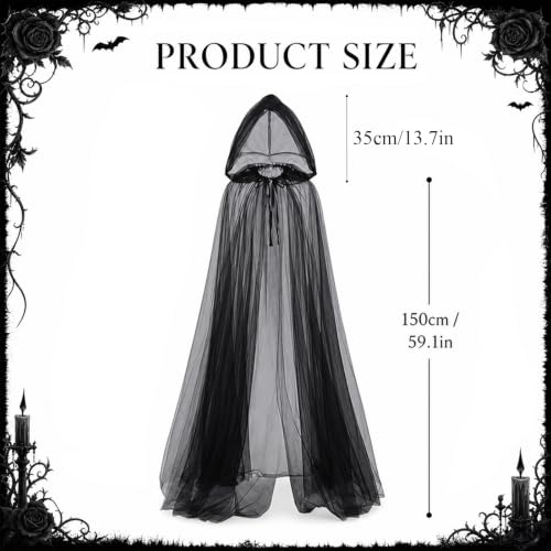 Black Cape, Veil Hooded Cloak, Halloween Costumes for Women