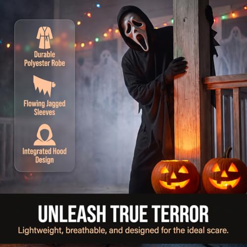 Grim Reaper Costume, Halloween Fancy Dress Costume with Robe, Mask, Gloves