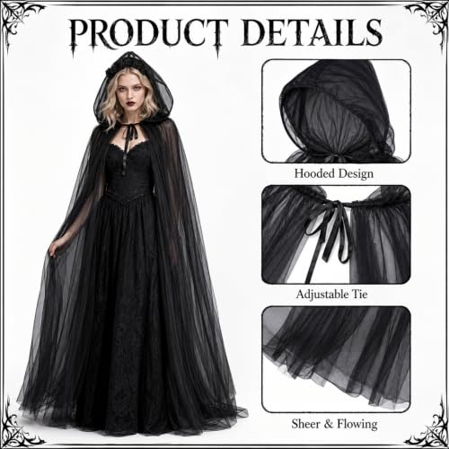 Black Cape, Veil Hooded Cloak, Halloween Costumes for Women