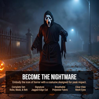 Grim Reaper Costume, Halloween Fancy Dress Costume with Robe, Mask, Gloves