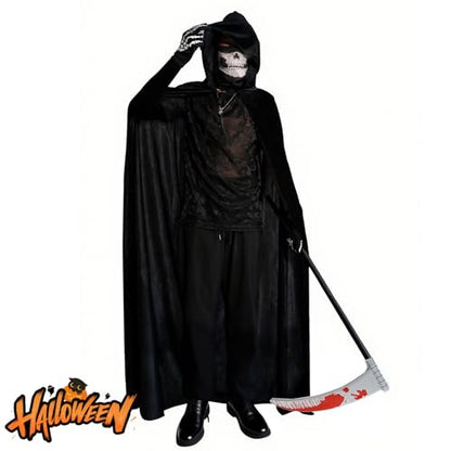 Halloween Costumes for Men & Women, Scary Grim Reaper Adult Costume with Hooded Cloak, Skeleton Mask, Gloves, and Scythe - Perfect Halloween Outfit for Adults