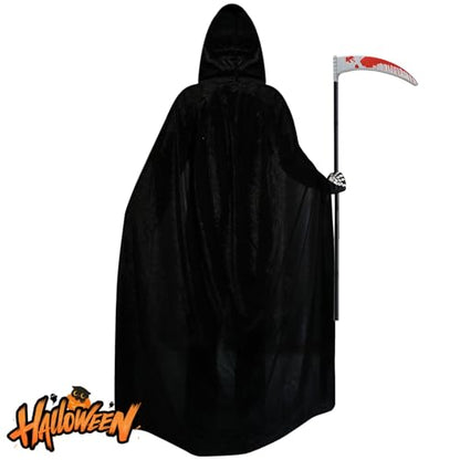 Halloween Costumes for Men & Women, Scary Grim Reaper Adult Costume with Hooded Cloak, Skeleton Mask, Gloves, and Scythe - Perfect Halloween Outfit for Adults